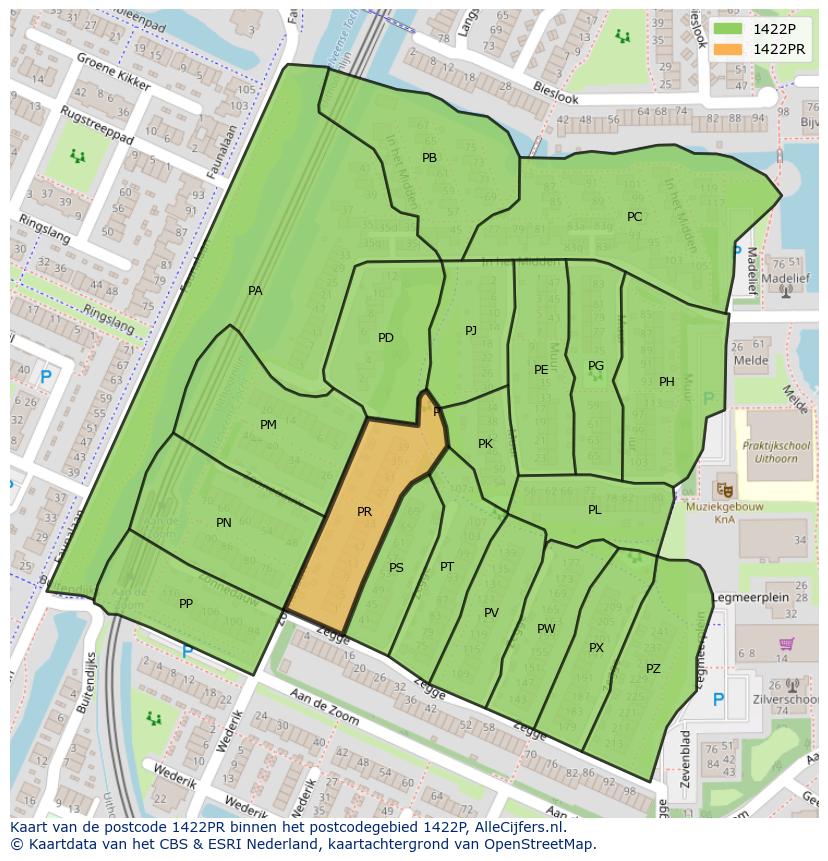 Afbeelding van het postcodegebied 1422 PR op de kaart.