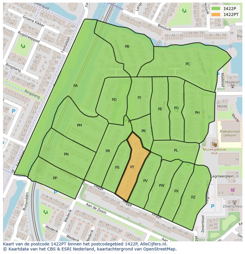 Afbeelding van het postcodegebied 1422 PT op de kaart.
