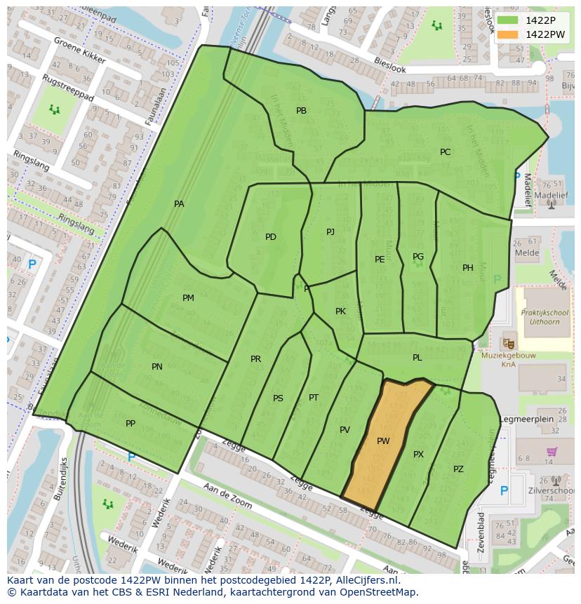 Afbeelding van het postcodegebied 1422 PW op de kaart.