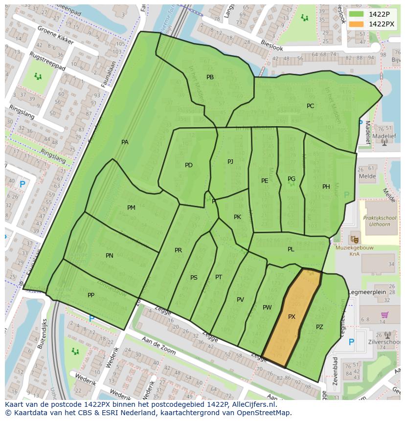 Afbeelding van het postcodegebied 1422 PX op de kaart.