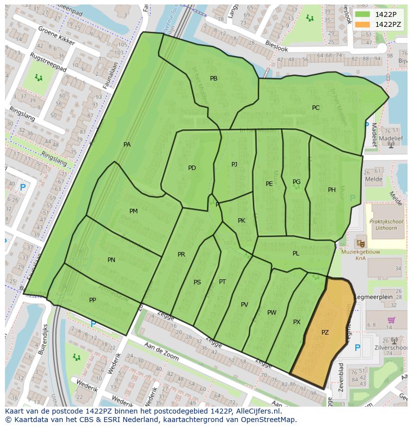 Afbeelding van het postcodegebied 1422 PZ op de kaart.