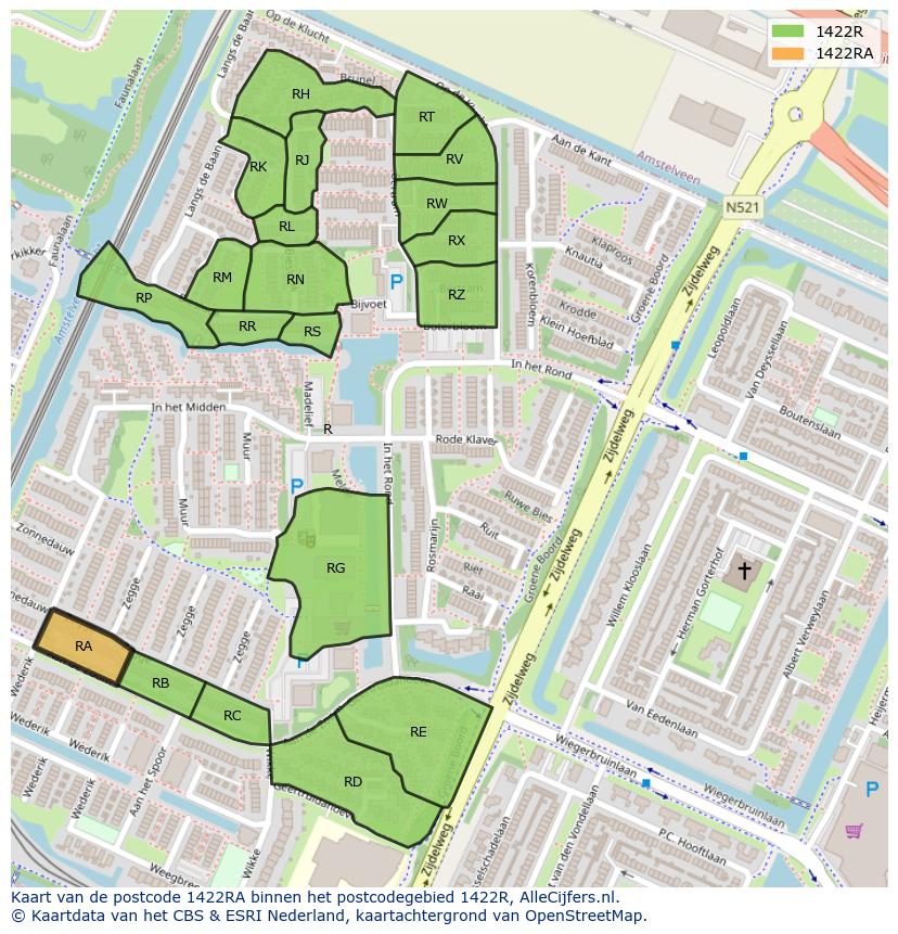 Afbeelding van het postcodegebied 1422 RA op de kaart.