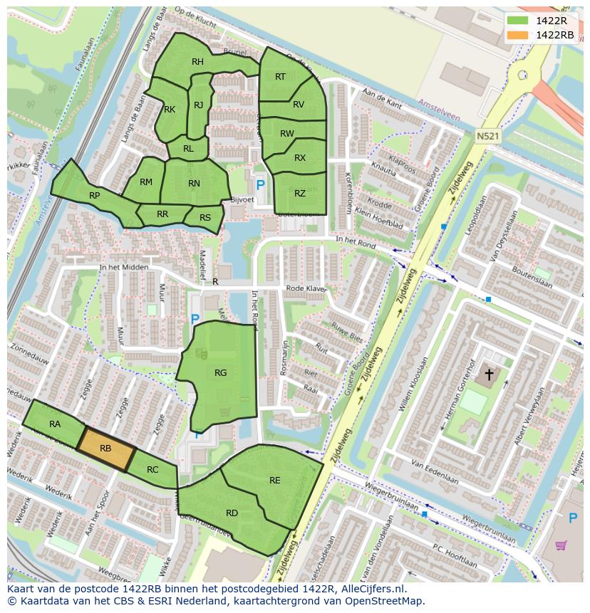 Afbeelding van het postcodegebied 1422 RB op de kaart.