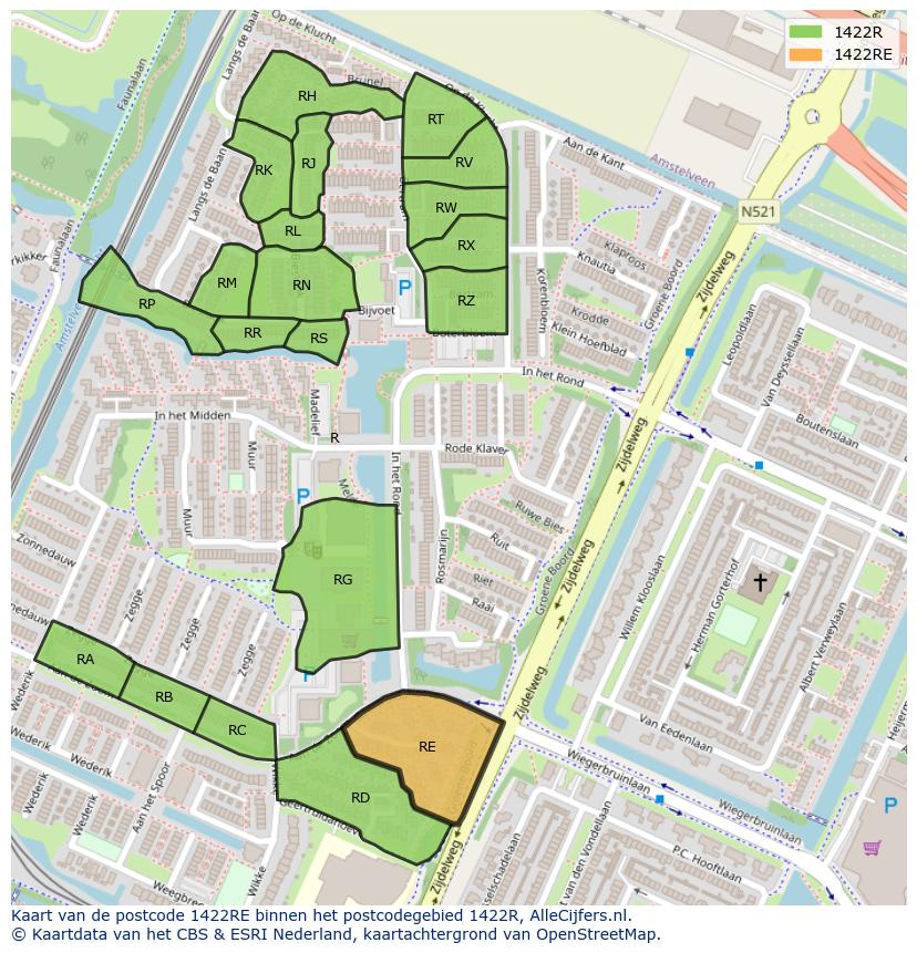 Afbeelding van het postcodegebied 1422 RE op de kaart.