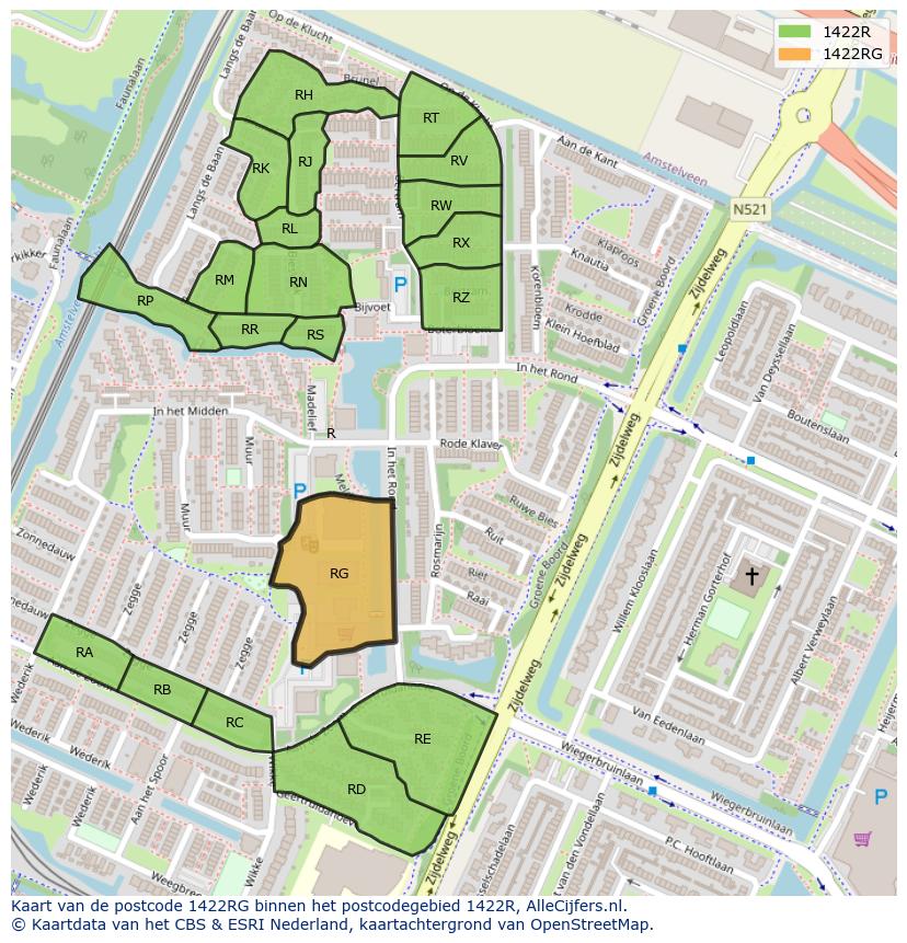 Afbeelding van het postcodegebied 1422 RG op de kaart.