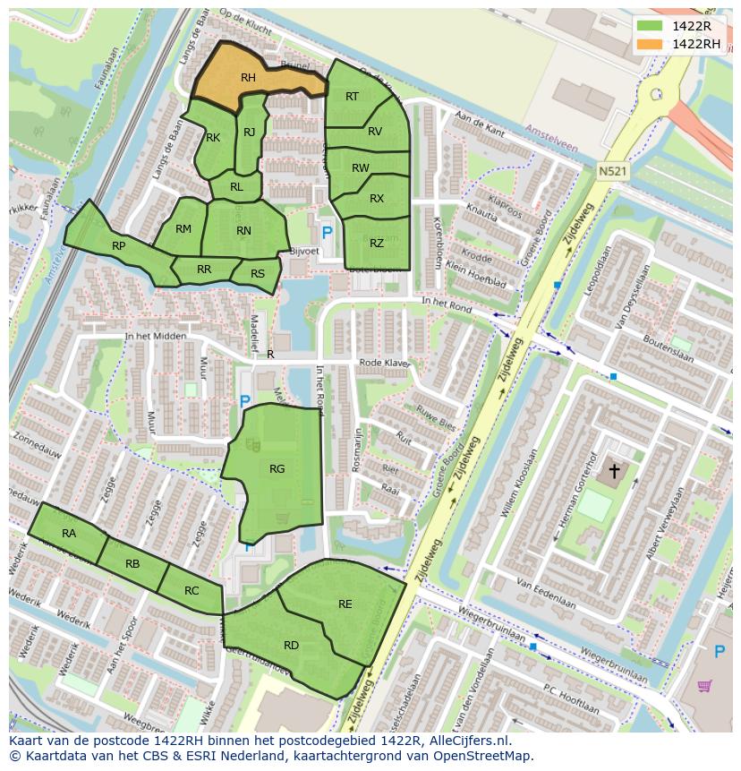 Afbeelding van het postcodegebied 1422 RH op de kaart.