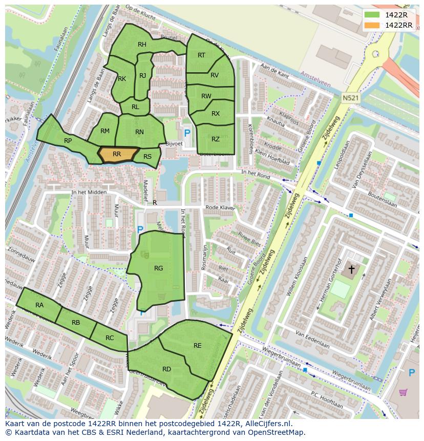 Afbeelding van het postcodegebied 1422 RR op de kaart.