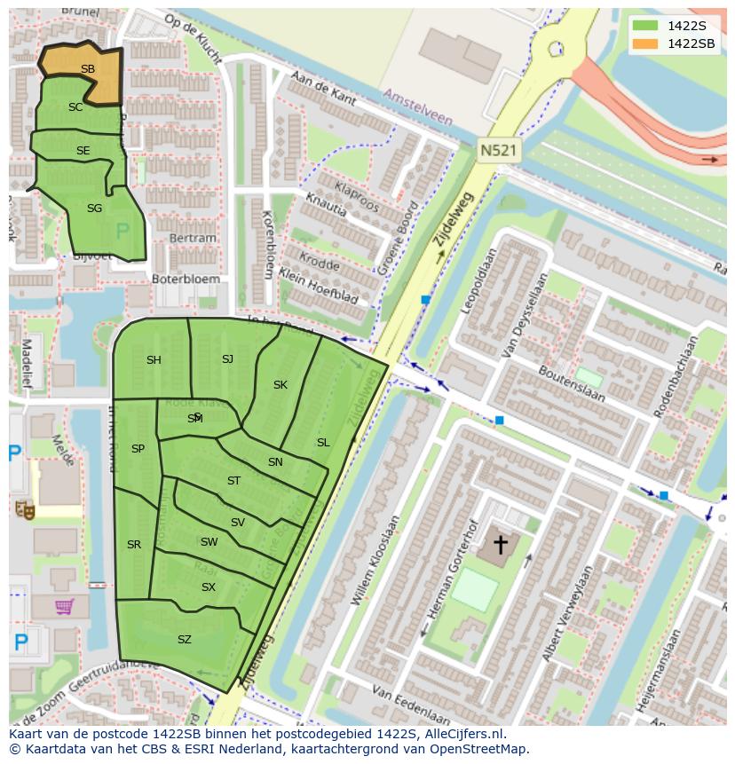 Afbeelding van het postcodegebied 1422 SB op de kaart.
