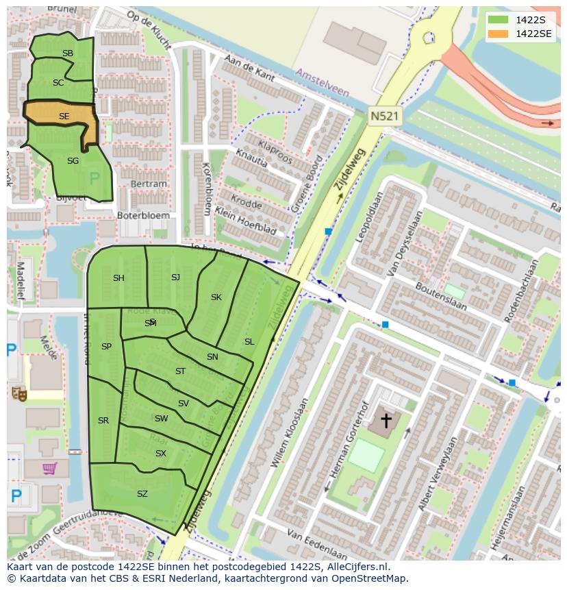 Afbeelding van het postcodegebied 1422 SE op de kaart.