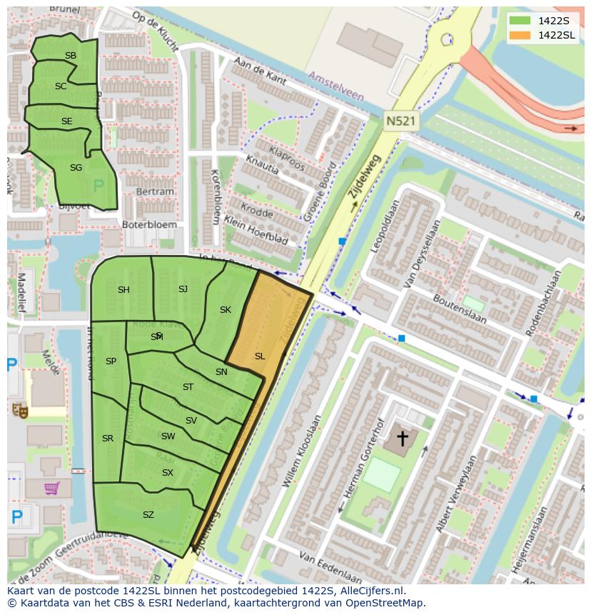 Afbeelding van het postcodegebied 1422 SL op de kaart.