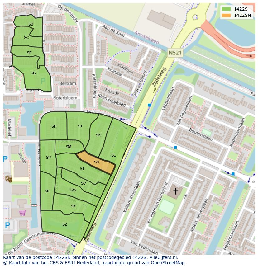 Afbeelding van het postcodegebied 1422 SN op de kaart.