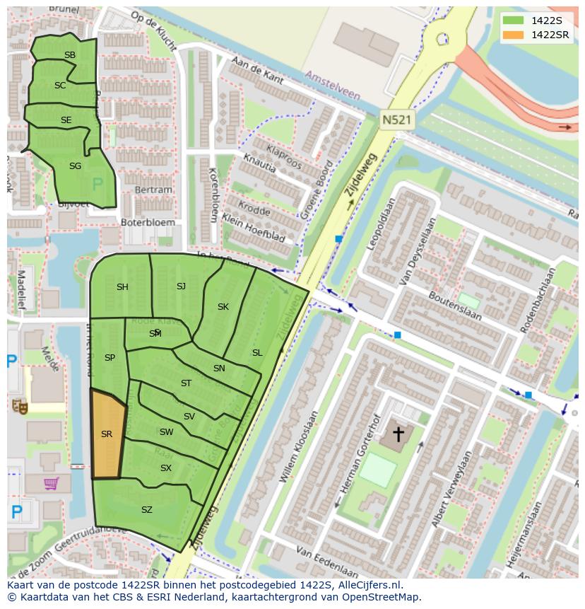 Afbeelding van het postcodegebied 1422 SR op de kaart.