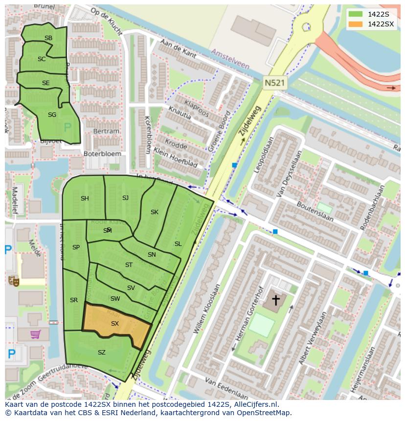 Afbeelding van het postcodegebied 1422 SX op de kaart.