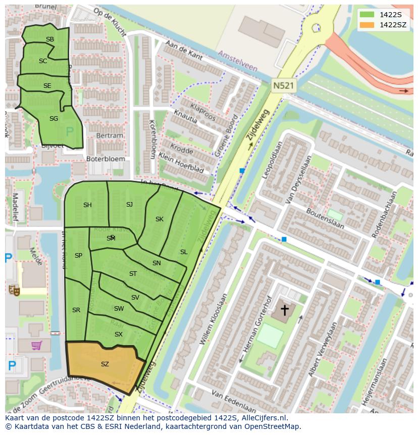 Afbeelding van het postcodegebied 1422 SZ op de kaart.