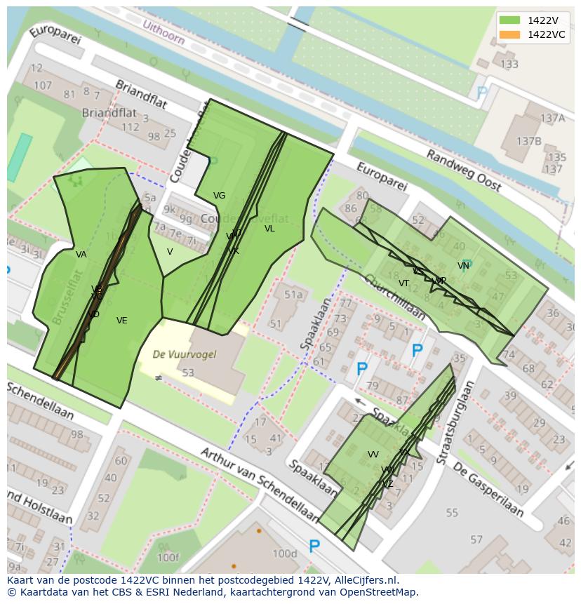 Afbeelding van het postcodegebied 1422 VC op de kaart.