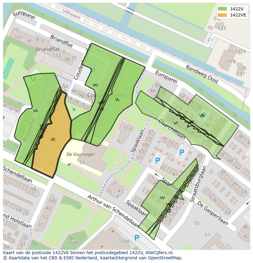Afbeelding van het postcodegebied 1422 VE op de kaart.