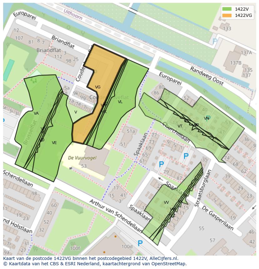Afbeelding van het postcodegebied 1422 VG op de kaart.