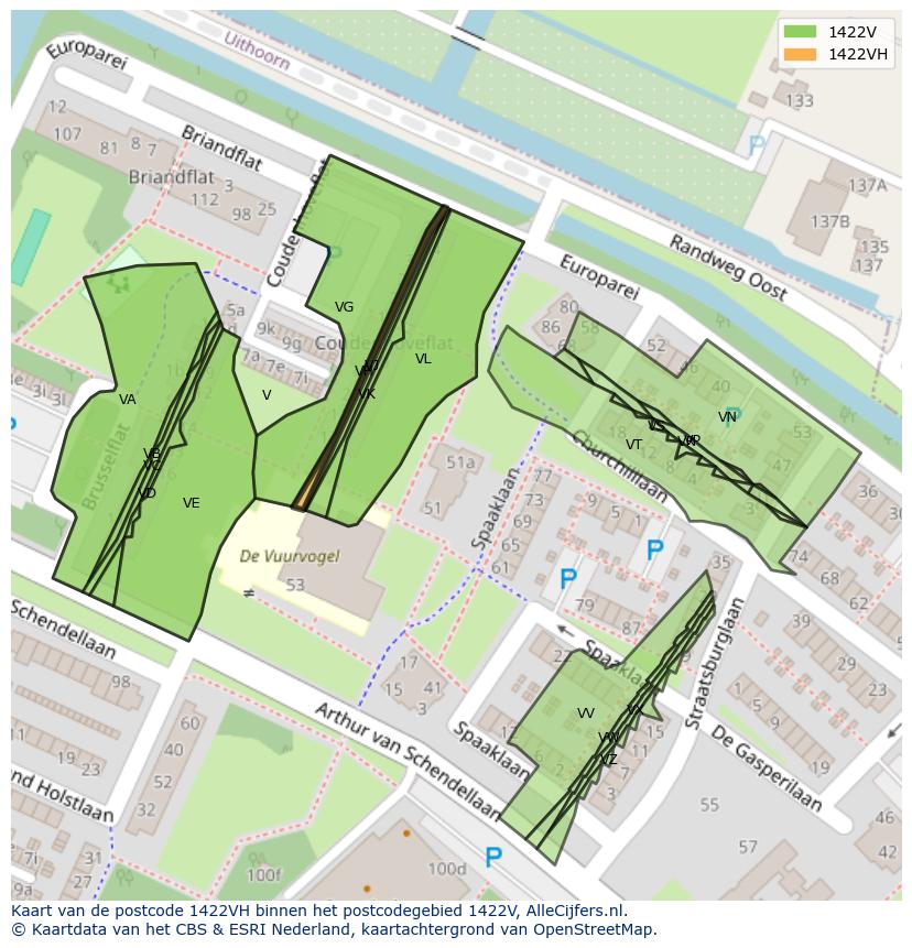 Afbeelding van het postcodegebied 1422 VH op de kaart.