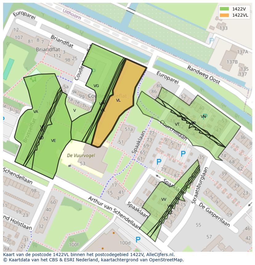 Afbeelding van het postcodegebied 1422 VL op de kaart.