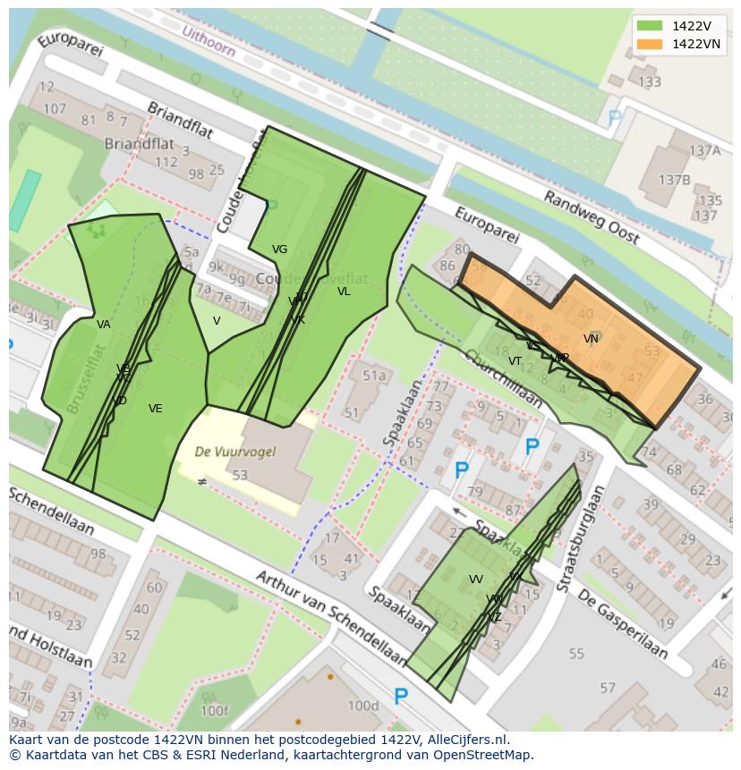 Afbeelding van het postcodegebied 1422 VN op de kaart.