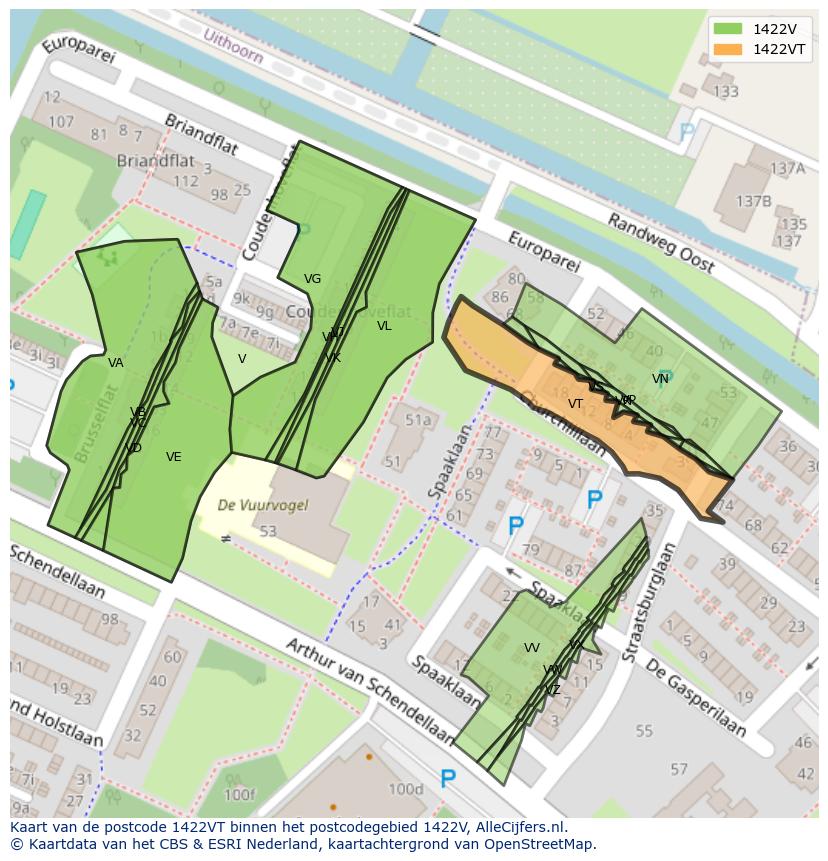 Afbeelding van het postcodegebied 1422 VT op de kaart.