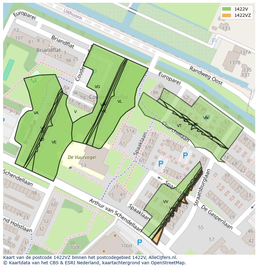 Afbeelding van het postcodegebied 1422 VZ op de kaart.