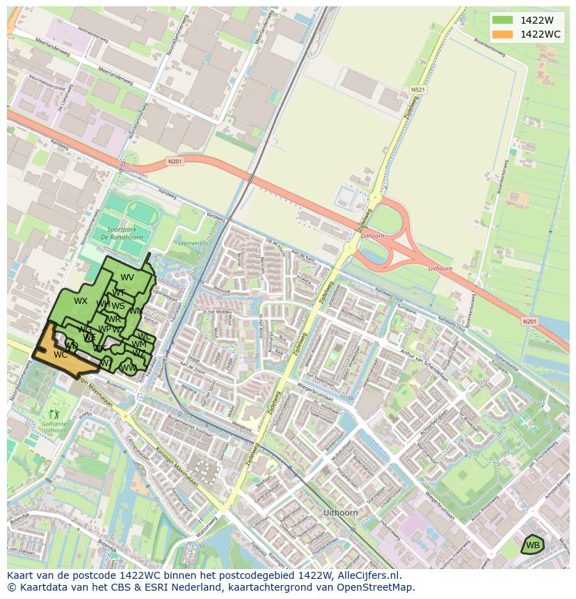 Afbeelding van het postcodegebied 1422 WC op de kaart.