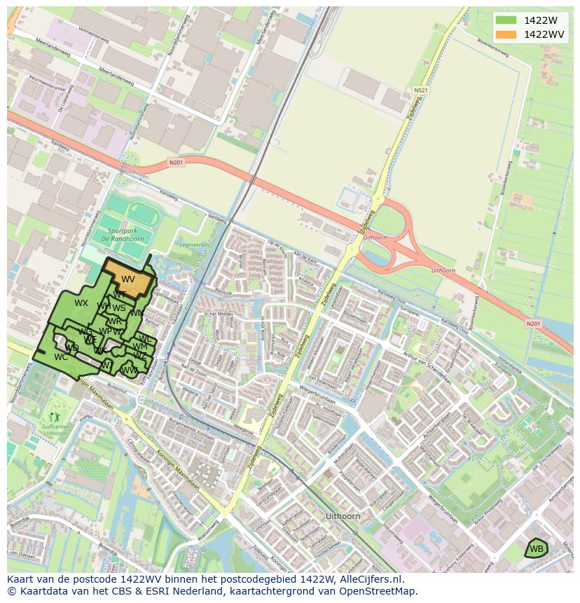 Afbeelding van het postcodegebied 1422 WV op de kaart.