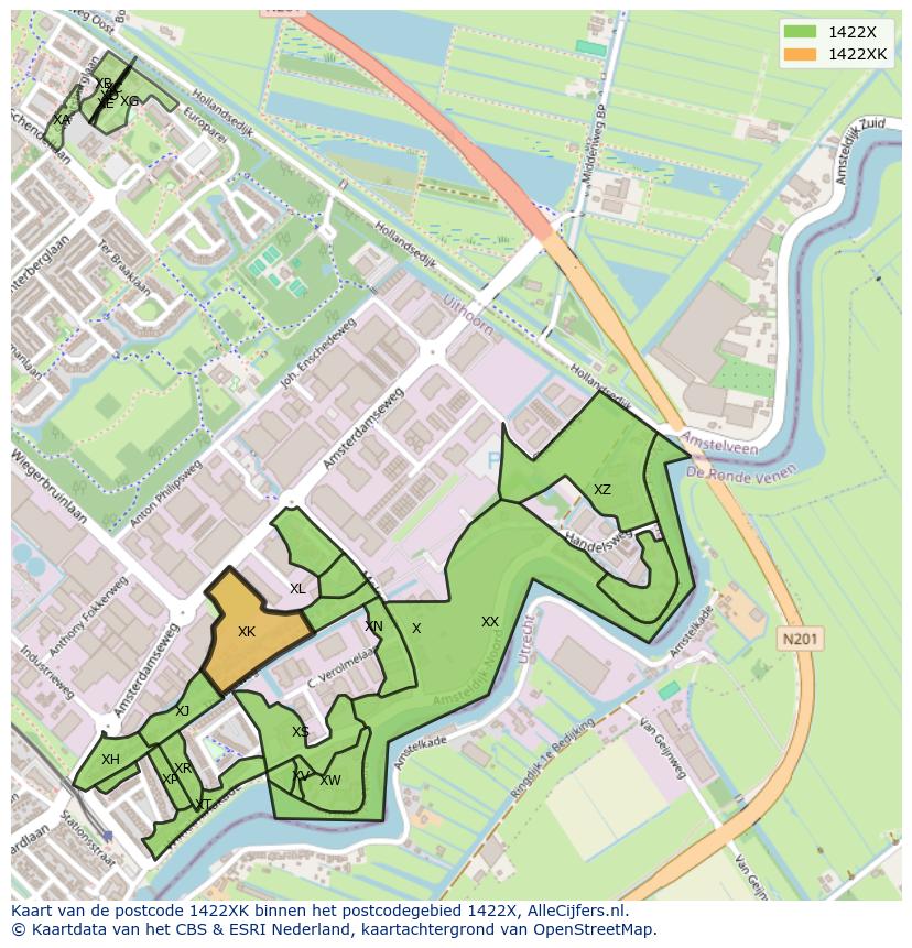 Afbeelding van het postcodegebied 1422 XK op de kaart.