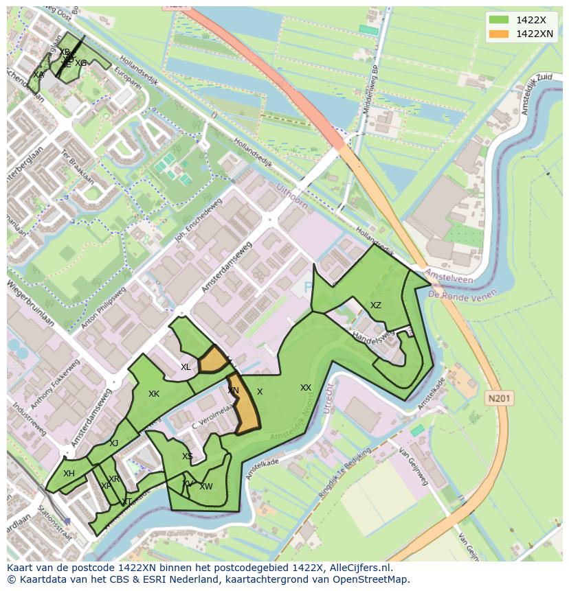 Afbeelding van het postcodegebied 1422 XN op de kaart.