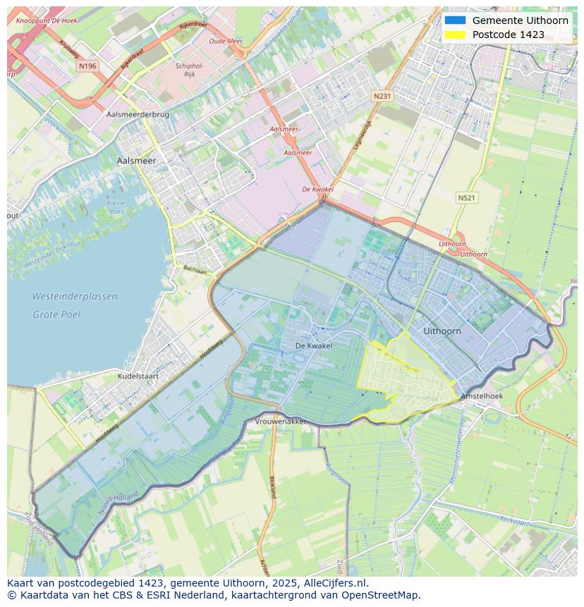 Afbeelding van het postcodegebied 1423 op de kaart.