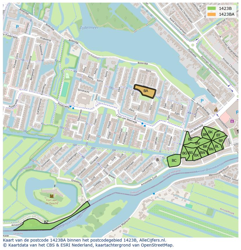 Afbeelding van het postcodegebied 1423 BA op de kaart.