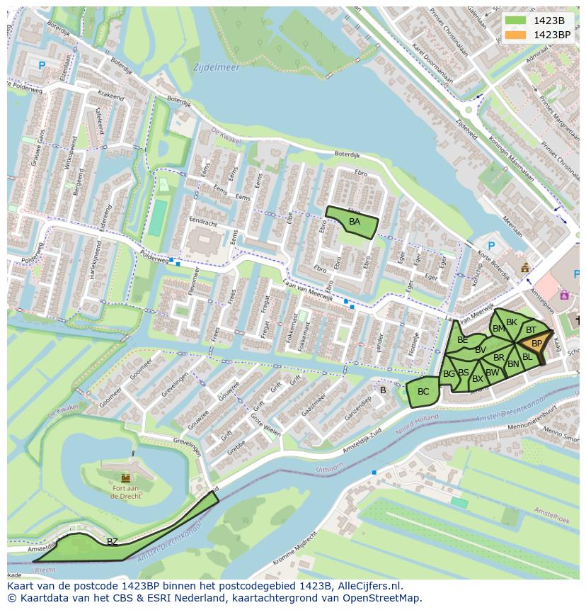 Afbeelding van het postcodegebied 1423 BP op de kaart.