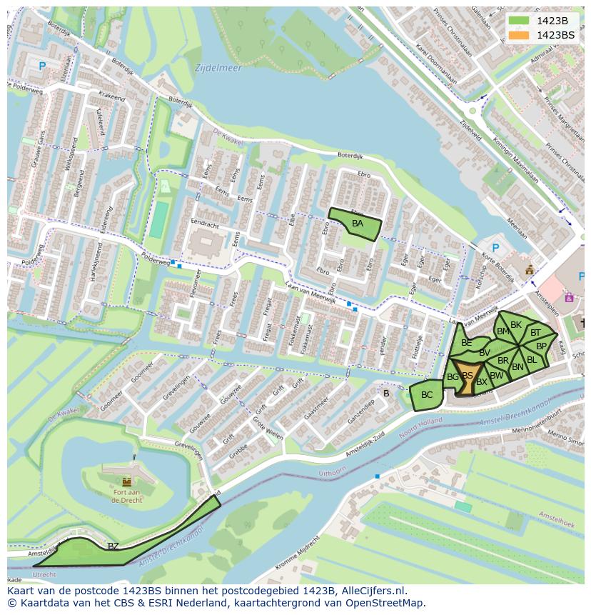 Afbeelding van het postcodegebied 1423 BS op de kaart.