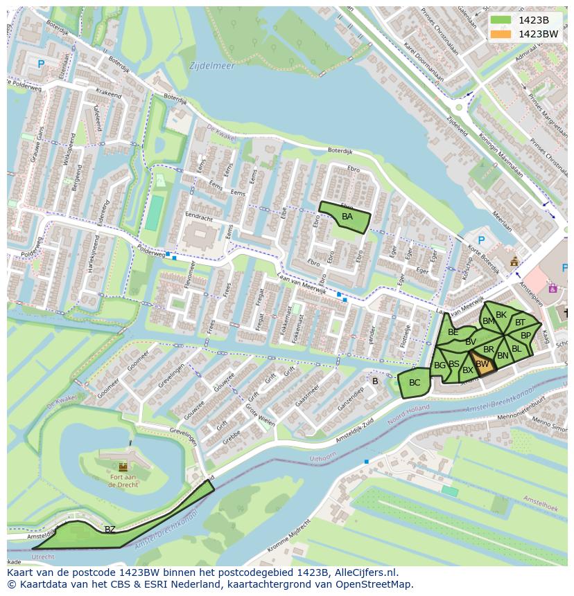 Afbeelding van het postcodegebied 1423 BW op de kaart.