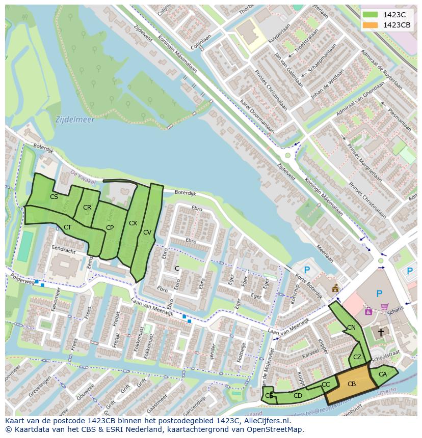 Afbeelding van het postcodegebied 1423 CB op de kaart.