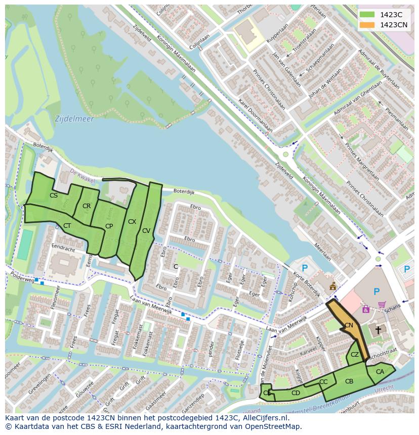 Afbeelding van het postcodegebied 1423 CN op de kaart.