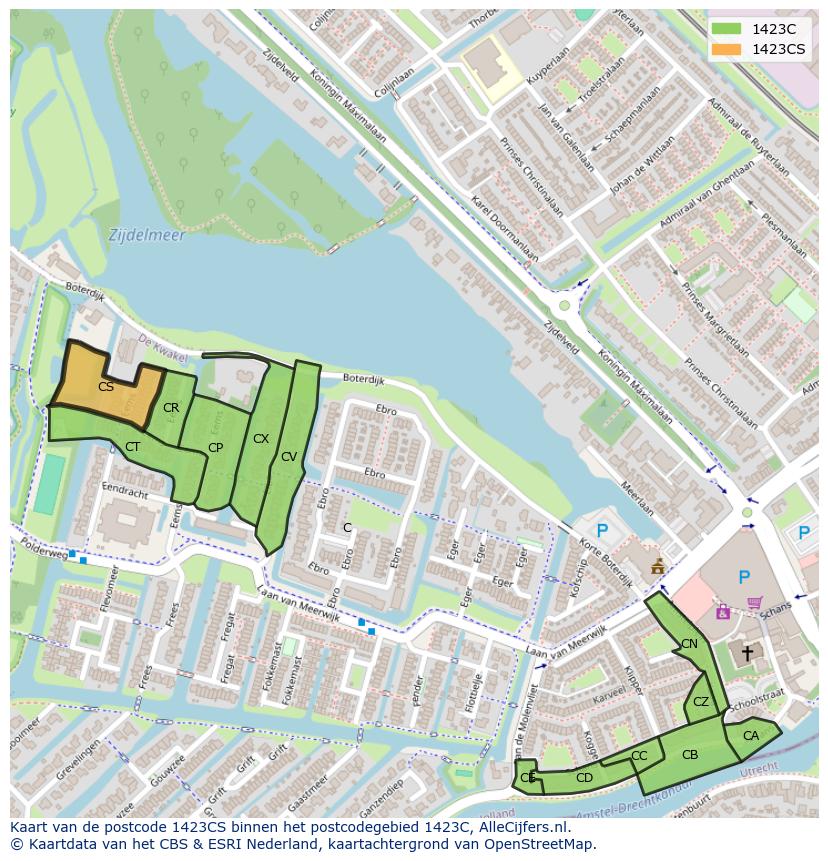 Afbeelding van het postcodegebied 1423 CS op de kaart.