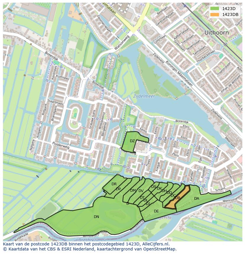 Afbeelding van het postcodegebied 1423 DB op de kaart.