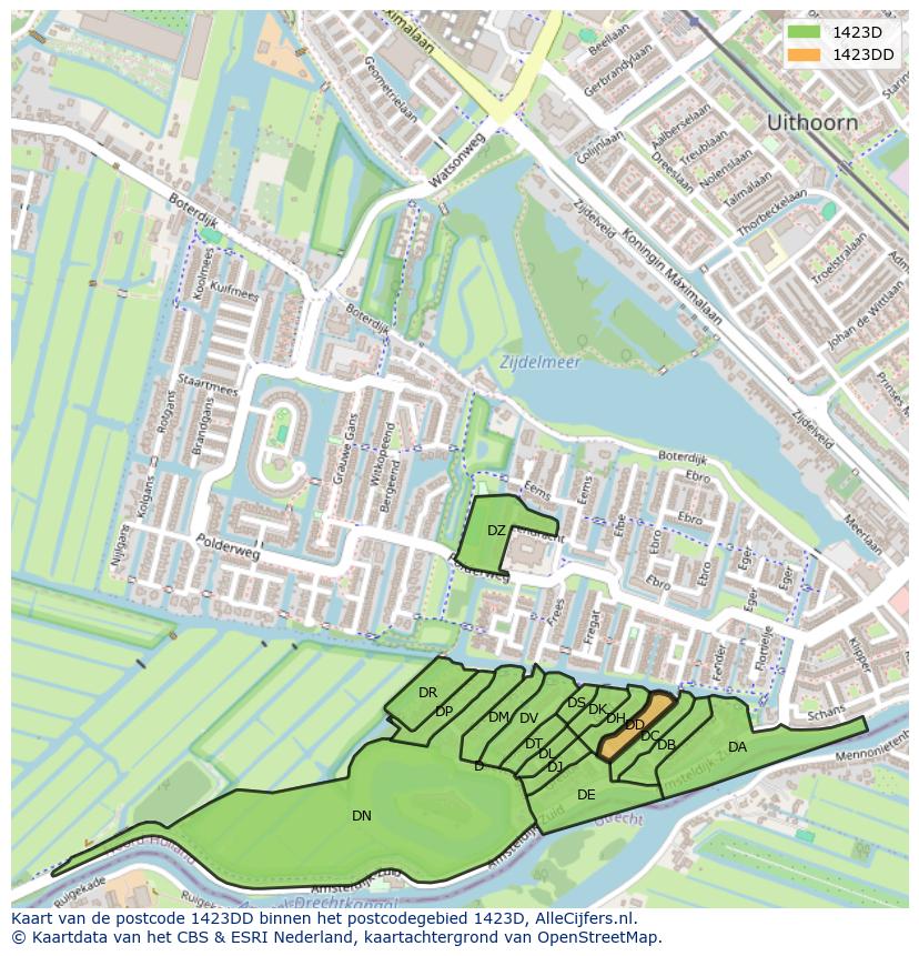 Afbeelding van het postcodegebied 1423 DD op de kaart.