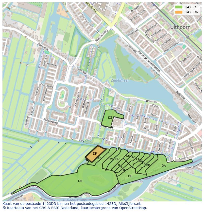 Afbeelding van het postcodegebied 1423 DR op de kaart.