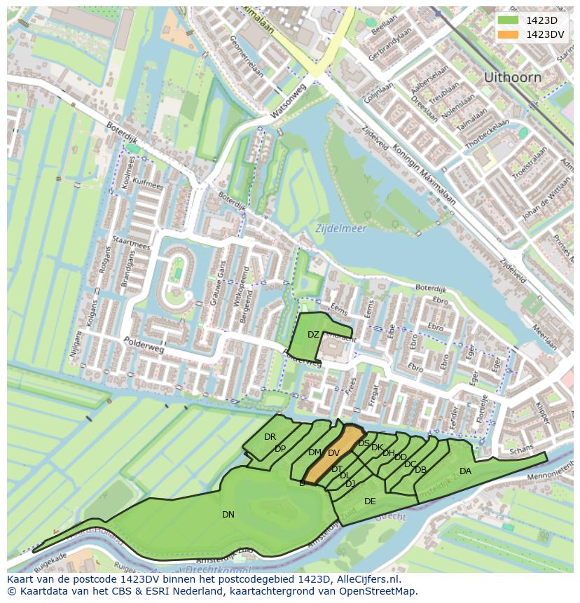 Afbeelding van het postcodegebied 1423 DV op de kaart.