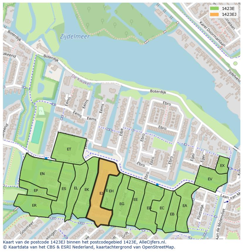 Afbeelding van het postcodegebied 1423 EJ op de kaart.