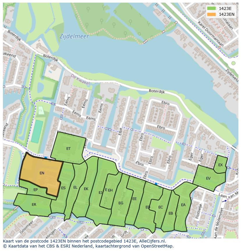 Afbeelding van het postcodegebied 1423 EN op de kaart.