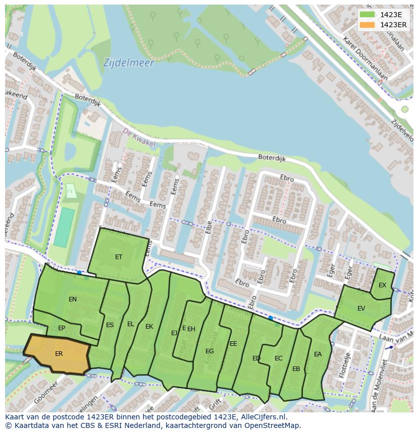 Afbeelding van het postcodegebied 1423 ER op de kaart.
