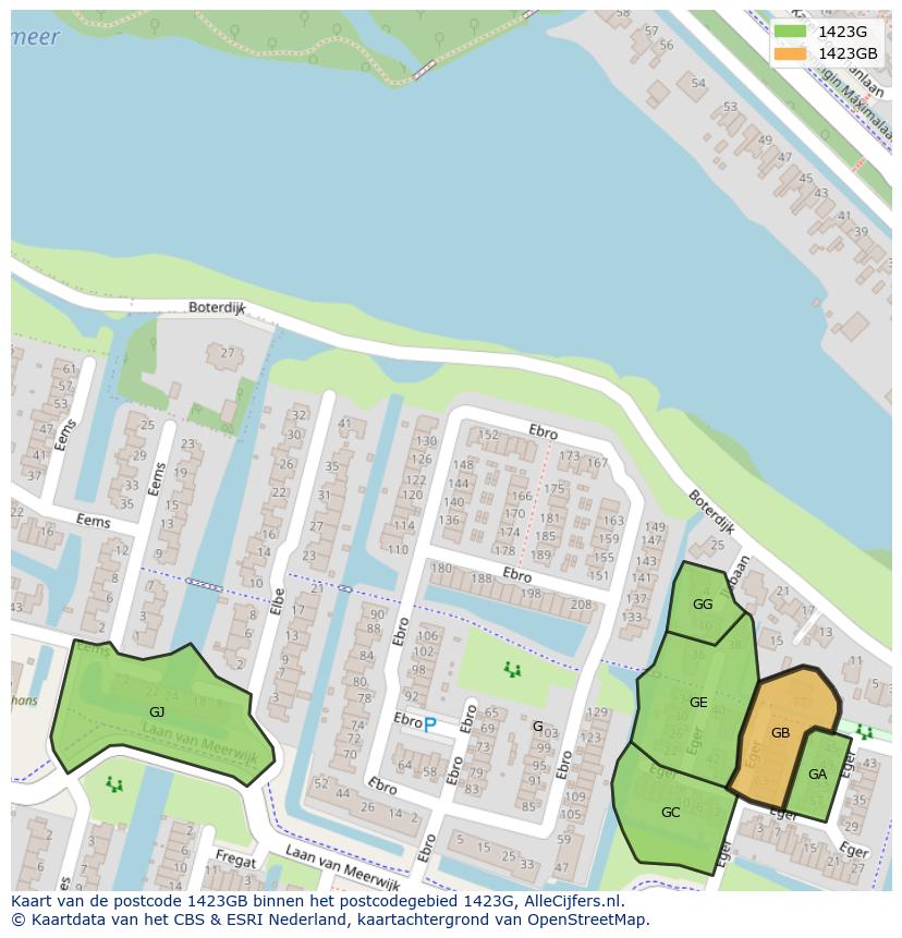 Afbeelding van het postcodegebied 1423 GB op de kaart.
