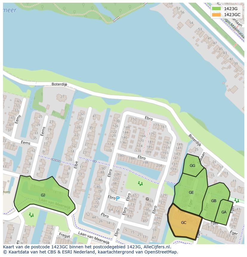 Afbeelding van het postcodegebied 1423 GC op de kaart.
