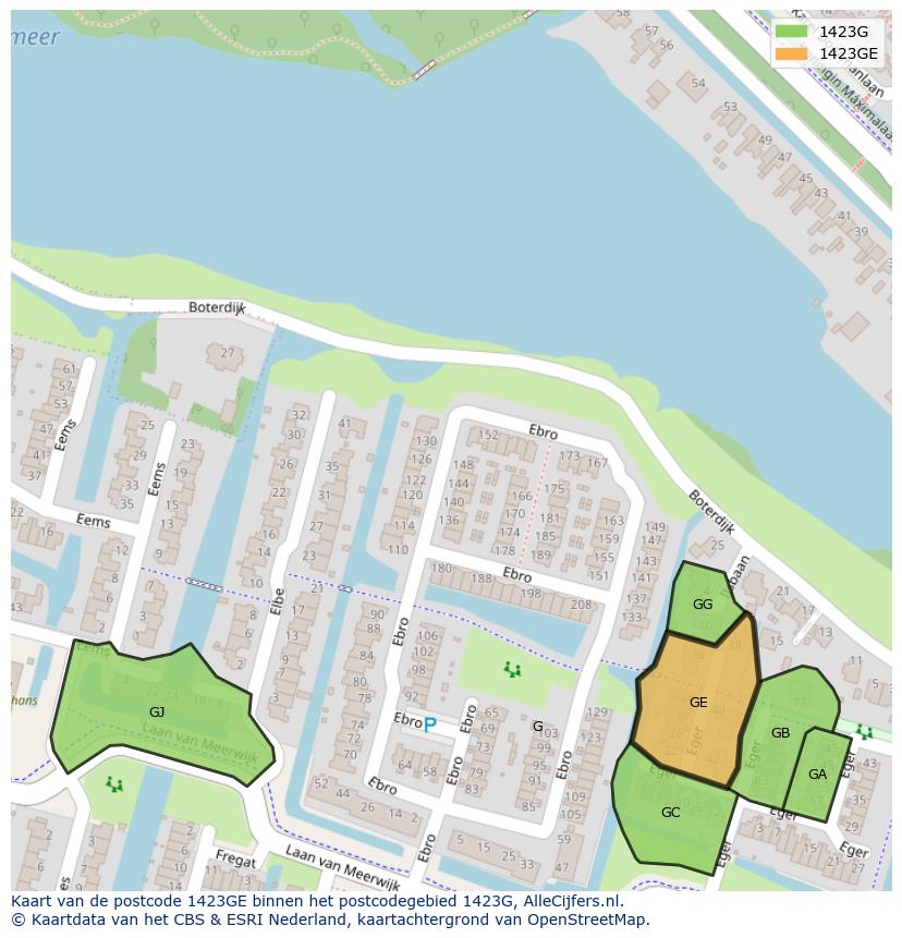 Afbeelding van het postcodegebied 1423 GE op de kaart.