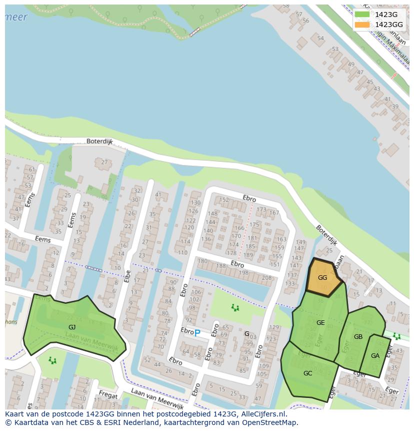 Afbeelding van het postcodegebied 1423 GG op de kaart.