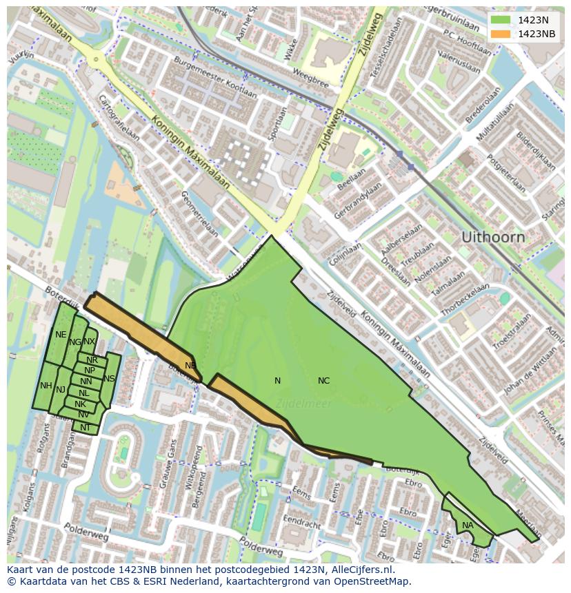 Afbeelding van het postcodegebied 1423 NB op de kaart.